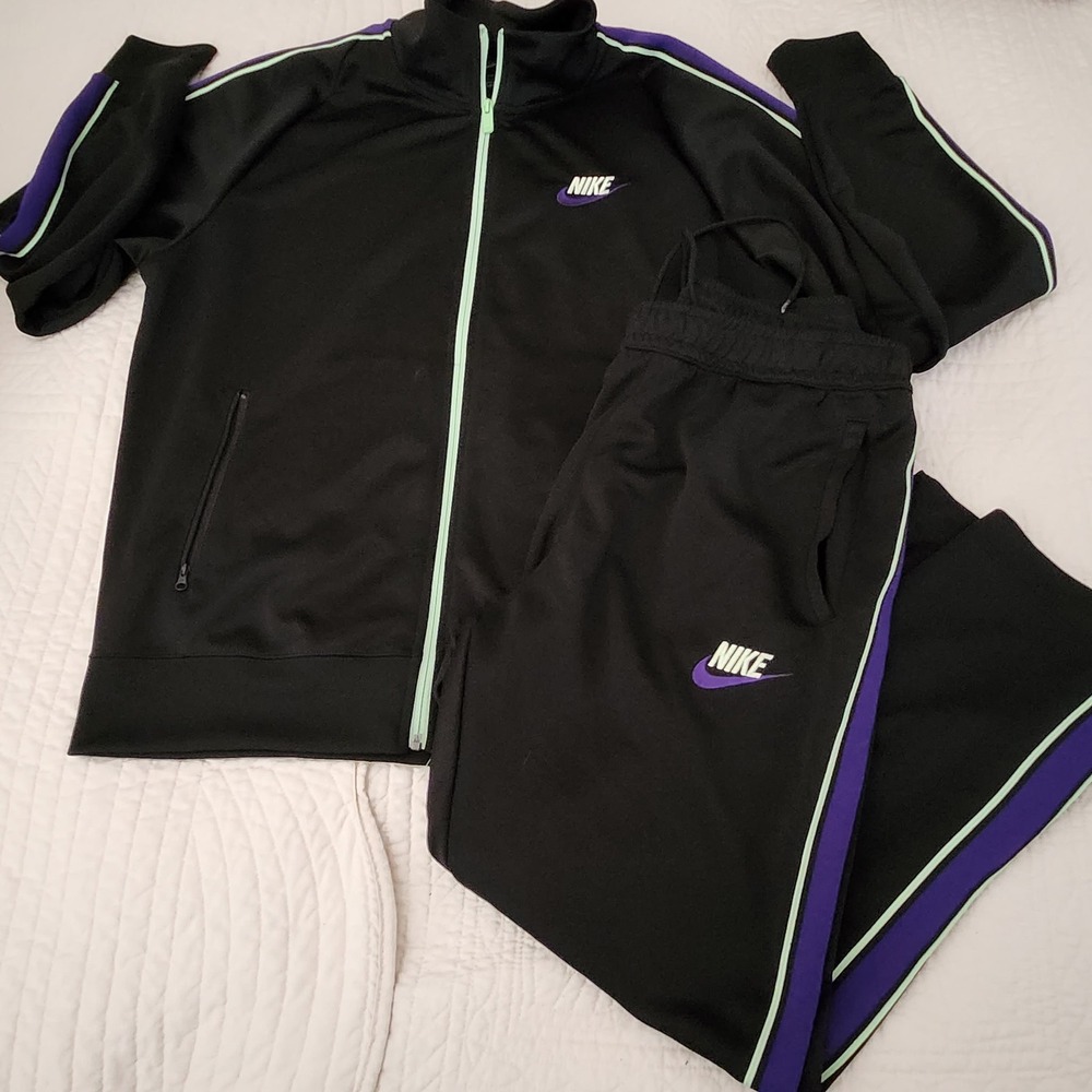 Nike Mens Tracksuit Set Large Black Purple Mint Green Zip Up Jacket Pants 2pc